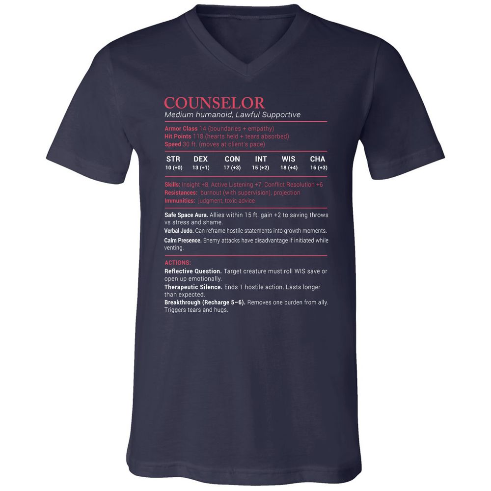 Counselor Stats Unisex V-Neck T-Shirt - Navy - 2