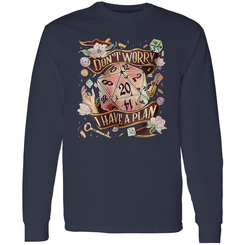 Floral Don't Worry I Have A Plan Long Sleeve T-Shirt - Navy - 2