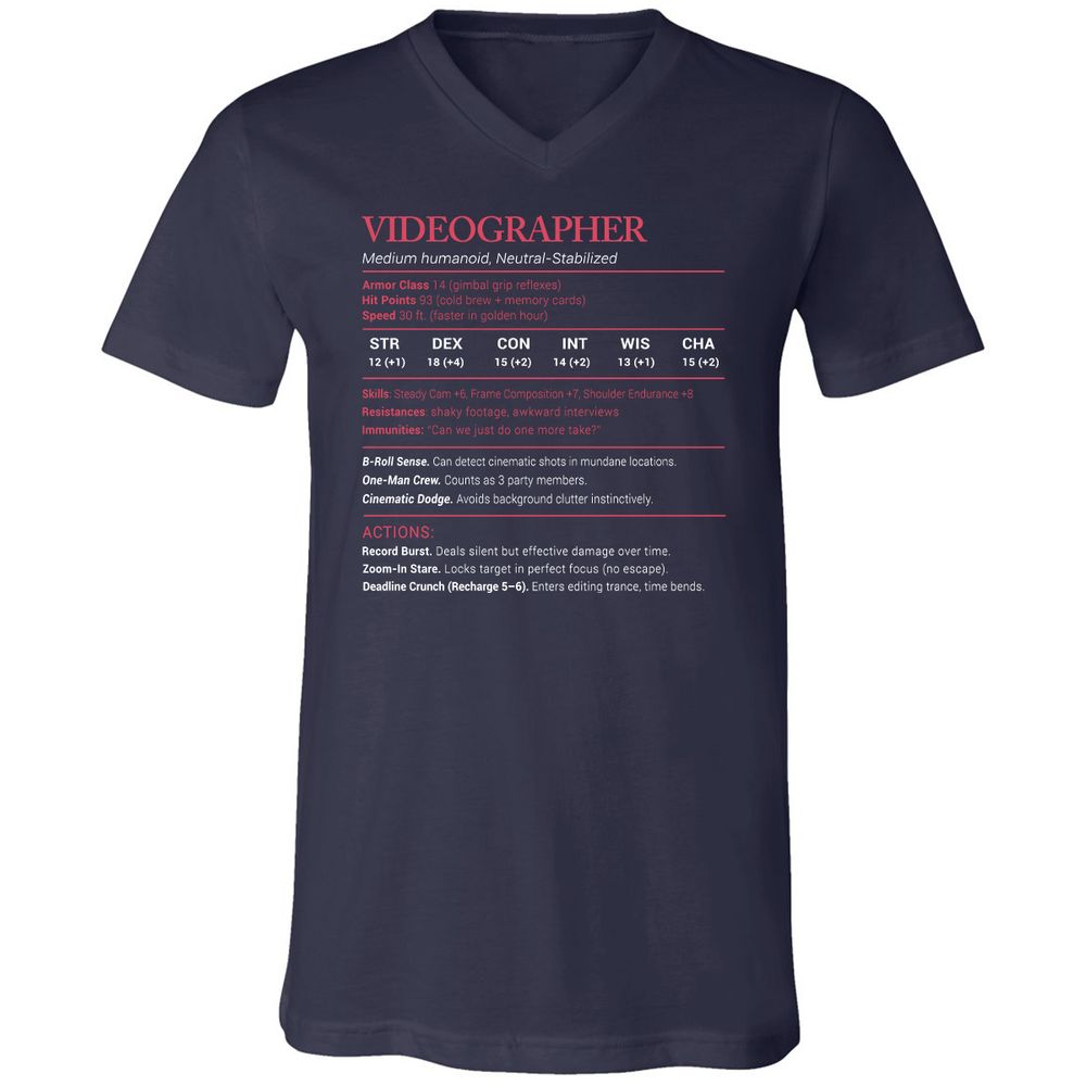 Videographer Stats Unisex V-Neck T-Shirt - Navy - 2