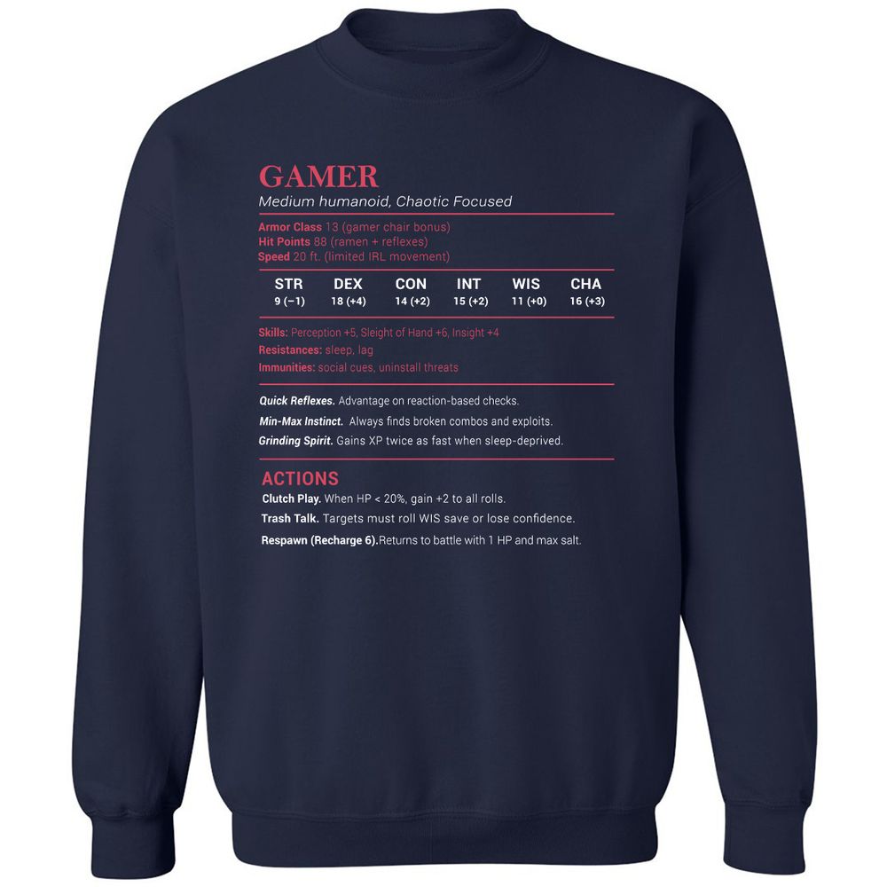 Gamer Stats Classic Unisex Sweatshirt - Navy - 2