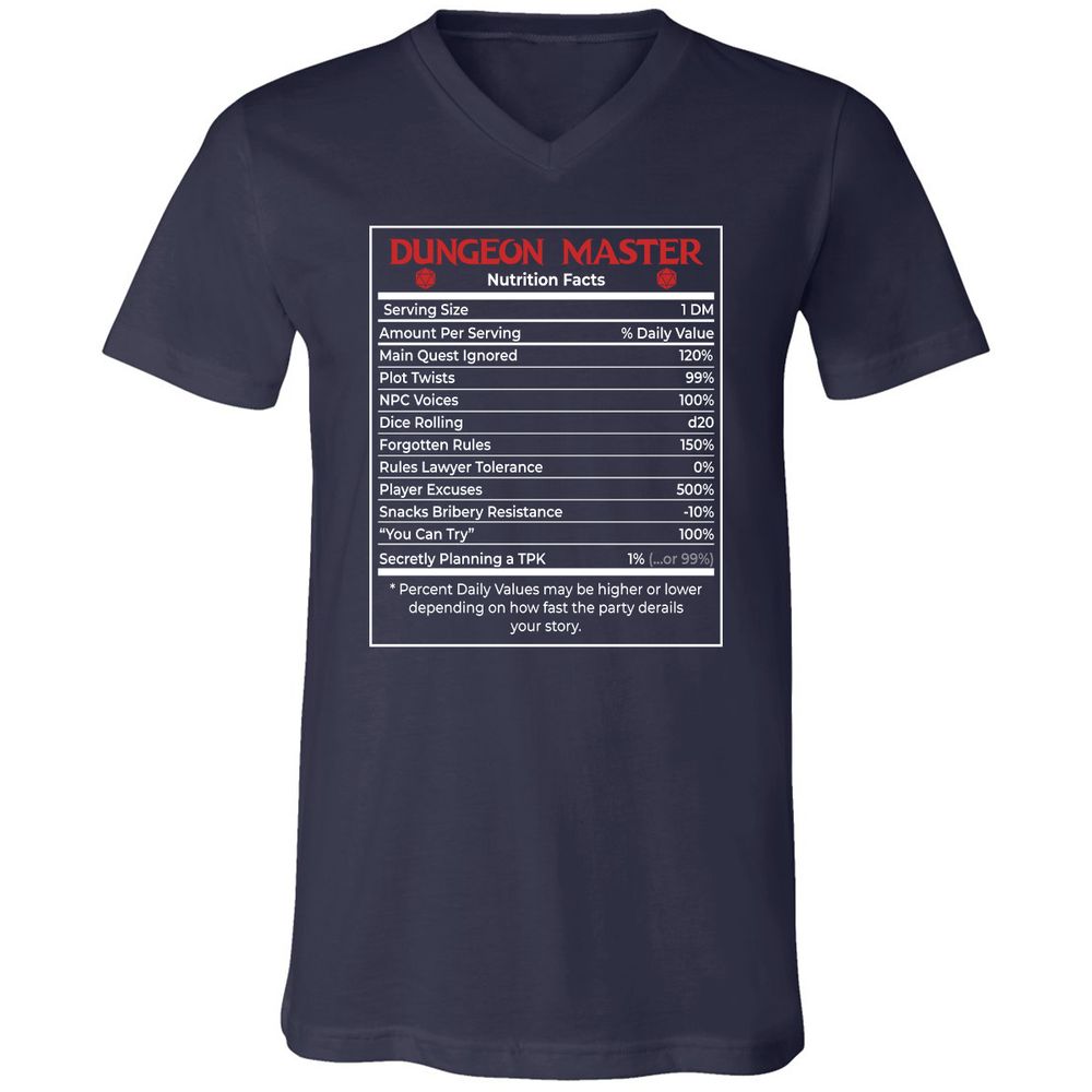 Dungeon Master Nutrition Facts Unisex V-Neck T-Shirt - Navy - 2