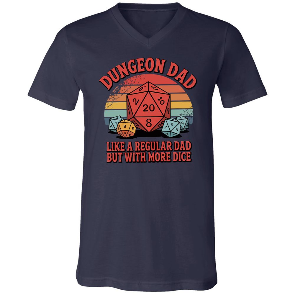 Dungeon Dad With More Dice Unisex V-Neck T-Shirt - Navy - 2