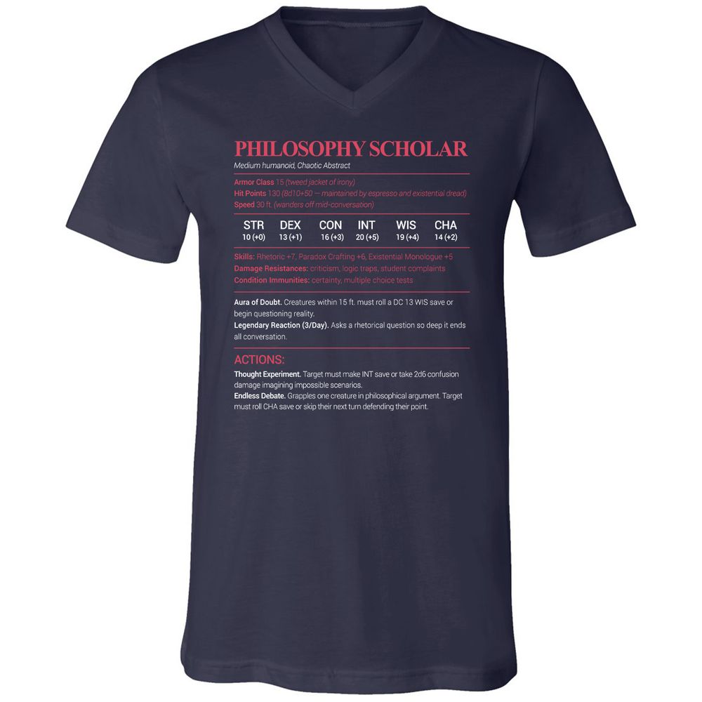 Philosophy Scholar Unisex V-Neck T-Shirt - Navy - 2