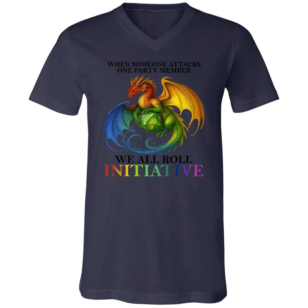 Dragon We All Roll For Initiative Unisex V-Neck T-Shirt - Navy - 2