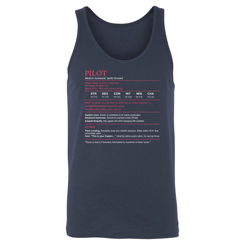 Pilot Stats Unisex Jersey Tank - Navy - 2