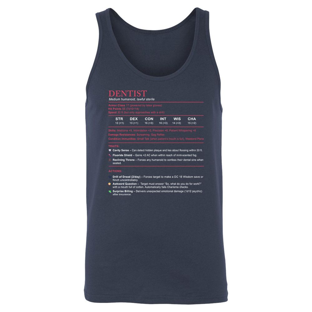 Dentist Stats Unisex Jersey Tank - Navy - 2