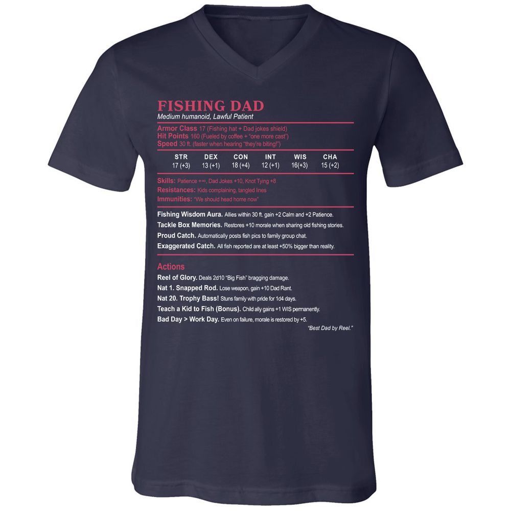 FISHING DAD Unisex V-Neck T-Shirt - Navy - 2