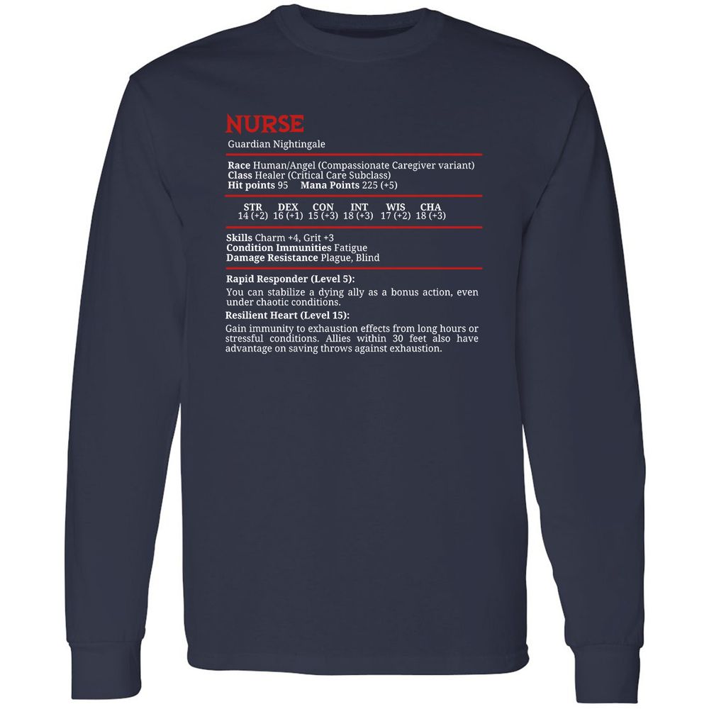 Nurse Stats Long Sleeve T-Shirt - Navy - 2