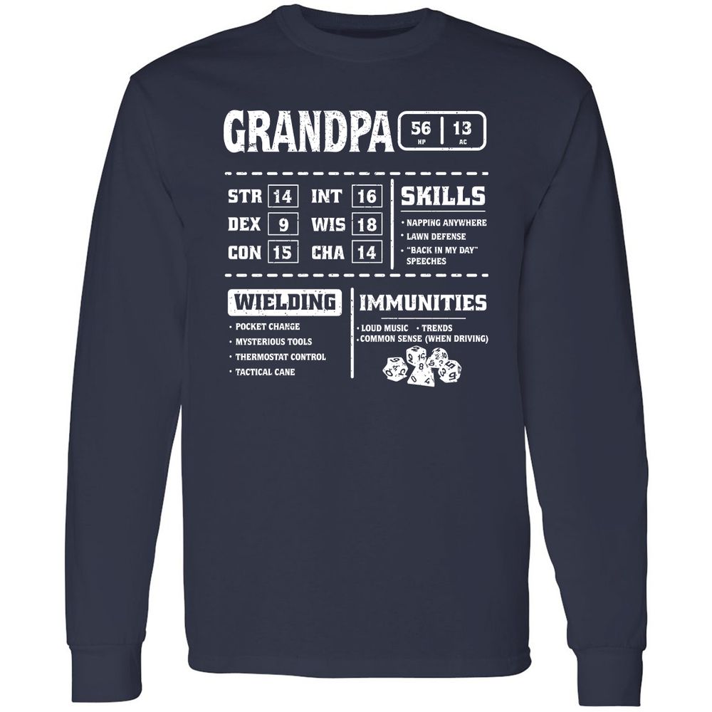 Grandpa Stats 2 Long Sleeve T-Shirt - Navy - 2