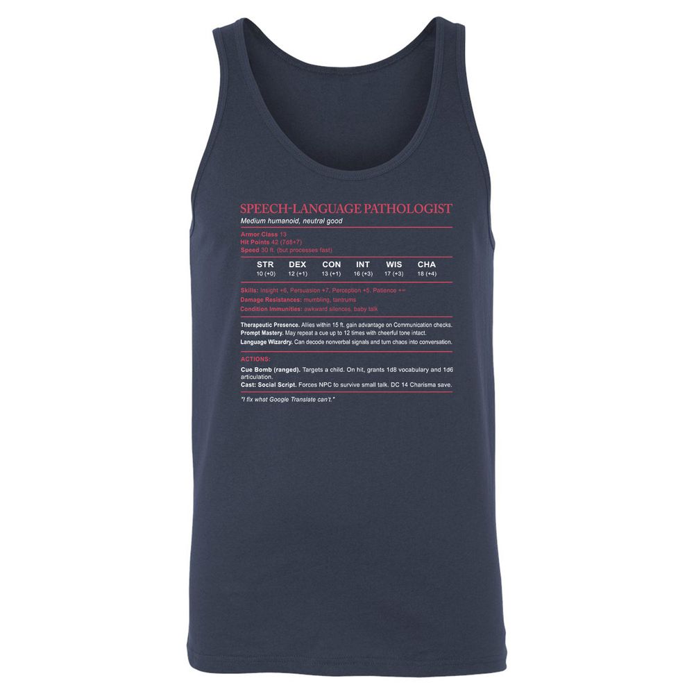 Speech Language Pathologist Stats Unisex Jersey Tank - Navy - 2