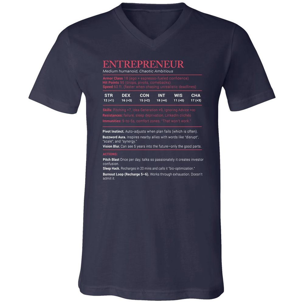 Entrepreneur Stats Unisex V-Neck T-Shirt - Navy - 2