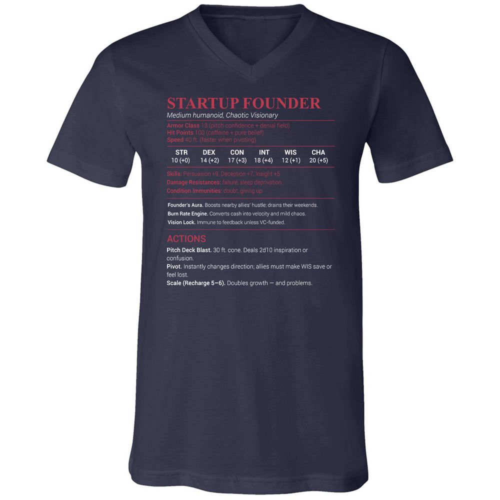 Startup Founder Unisex V-Neck T-Shirt - Navy - 2