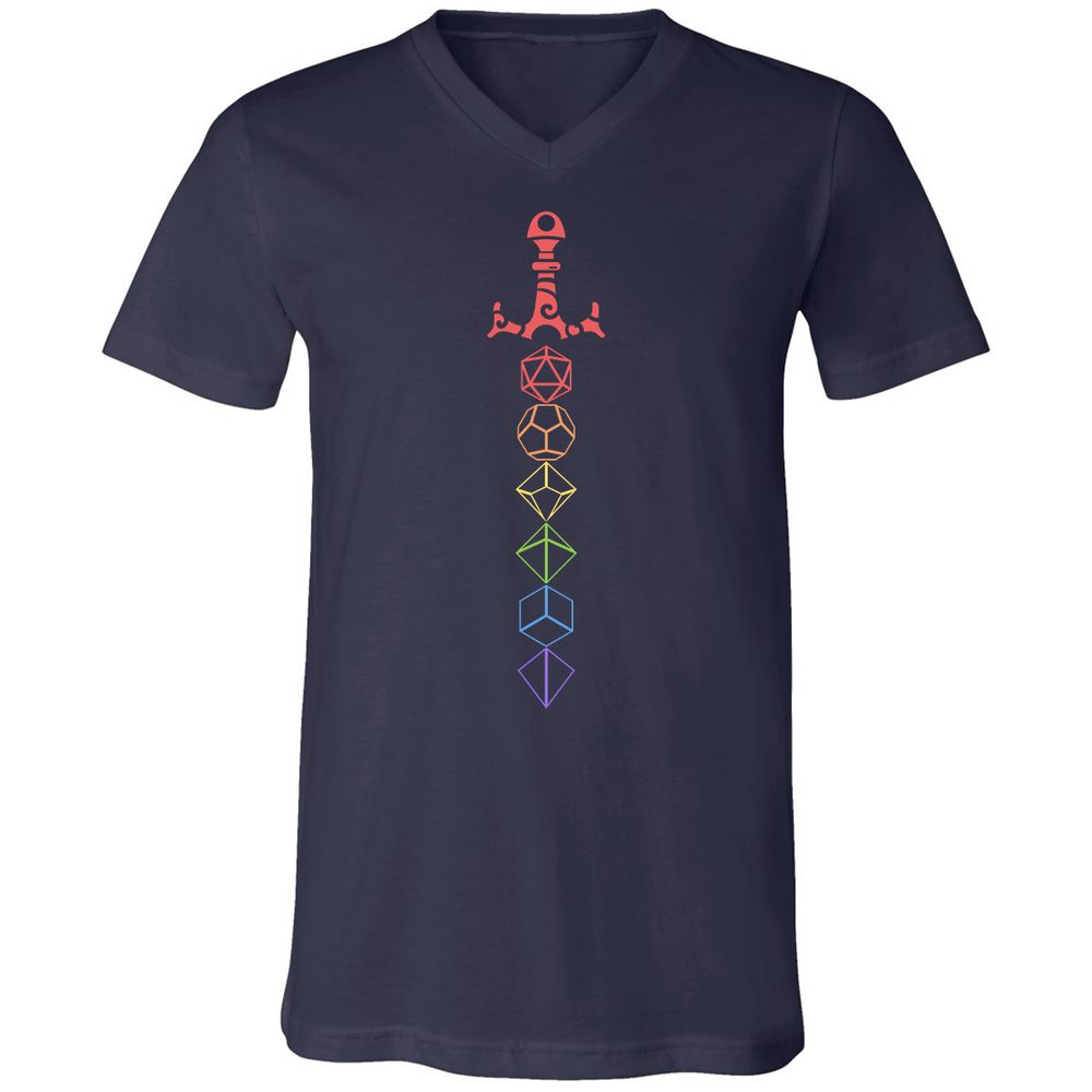 Rainbow Dice Sword LGBT Unisex V-Neck T-Shirt - Navy - 2