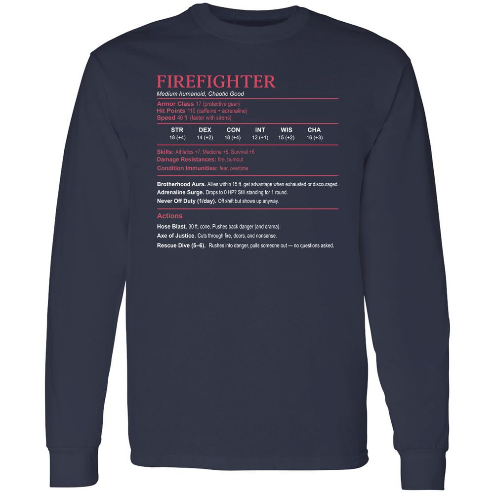 Firefighter Stats Long Sleeve T-Shirt - Navy - 2