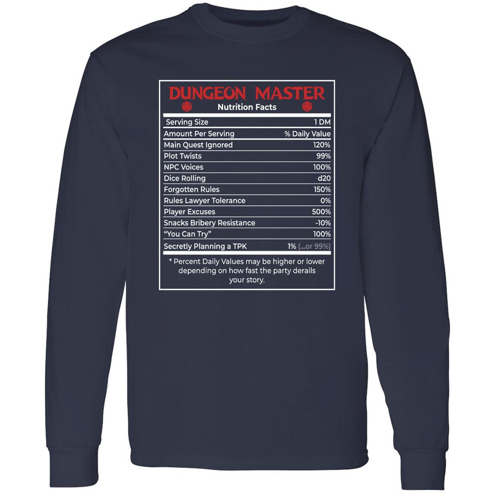 Dungeon Master Nutrition Facts Long Sleeve T-Shirt - Navy - 2