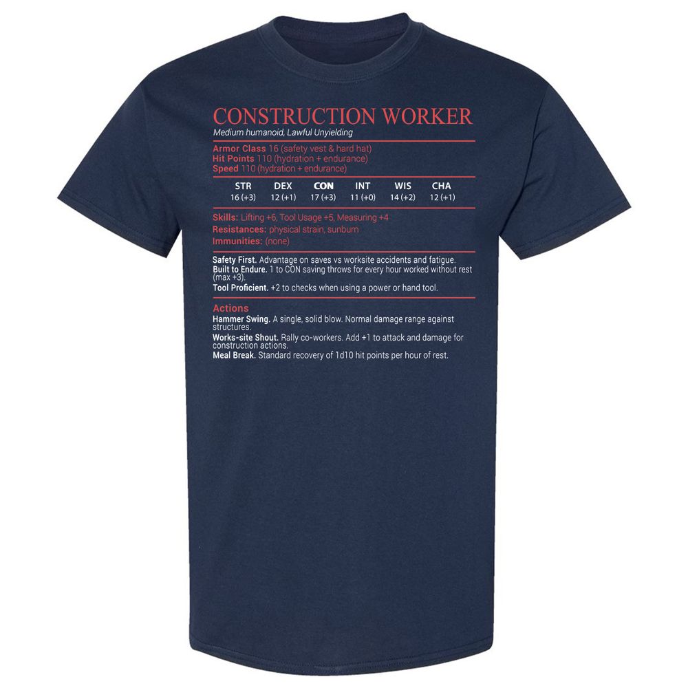 Construction Worker Stats Block - Navy - 2