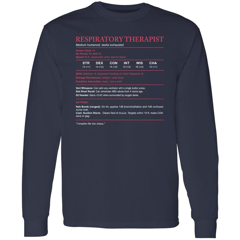 Respiratory Therapist Long Sleeve T-Shirt - Navy - 2