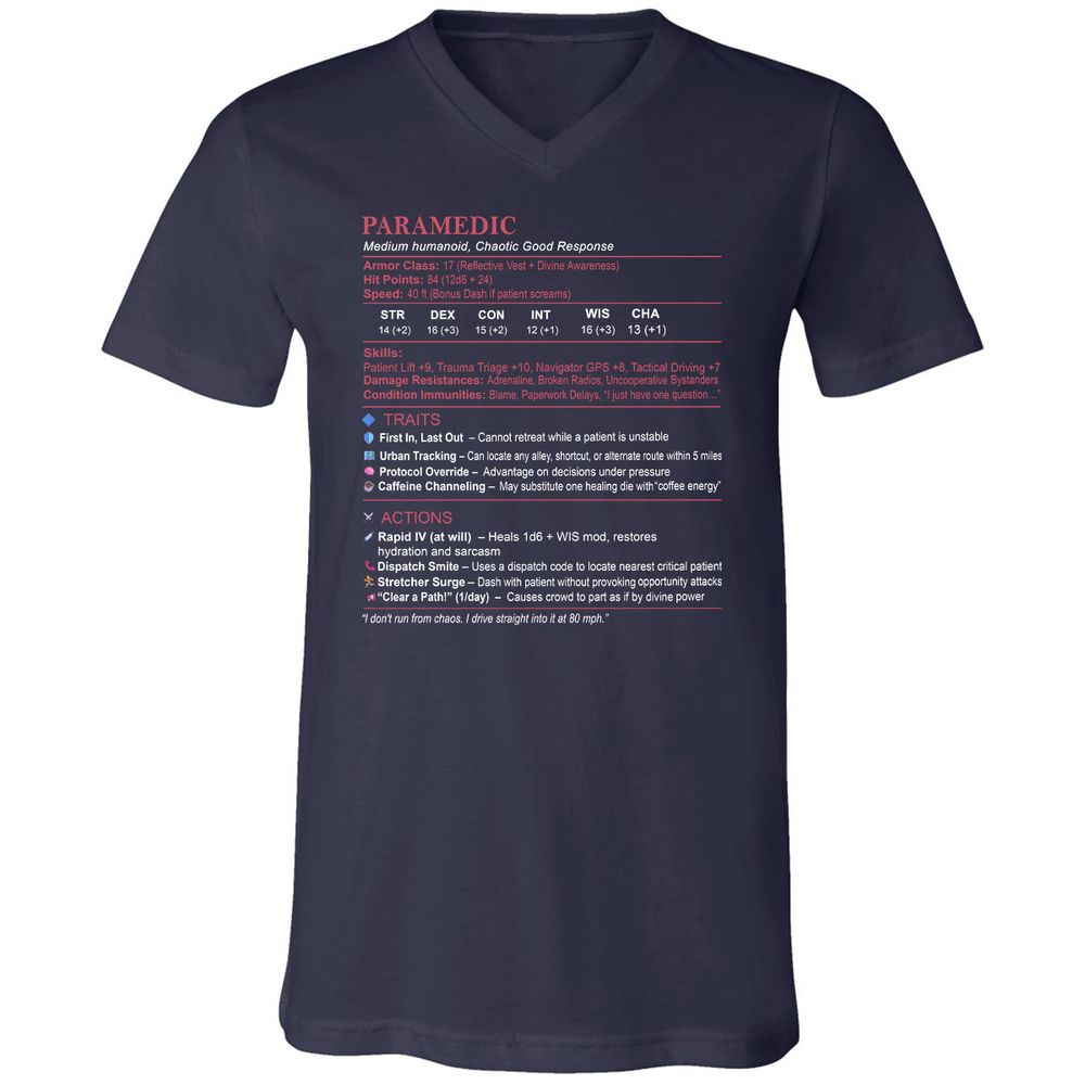 Paramedic Stats Unisex V-Neck T-Shirt - Navy - 2