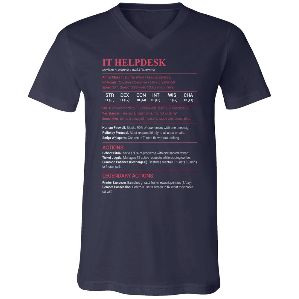 IT Helpdesk Unisex V-Neck T-Shirt - Navy - 2