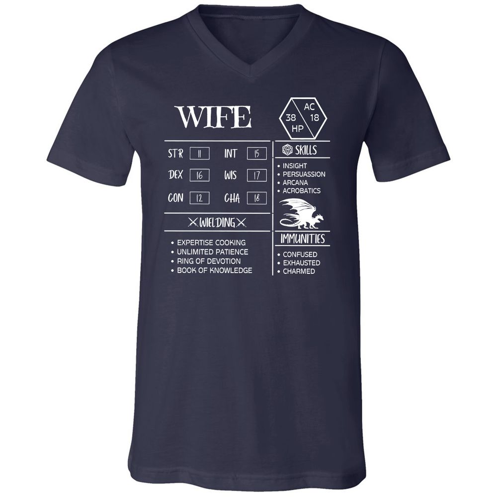 Wife Stats 2 Unisex V-Neck T-Shirt - Navy - 2