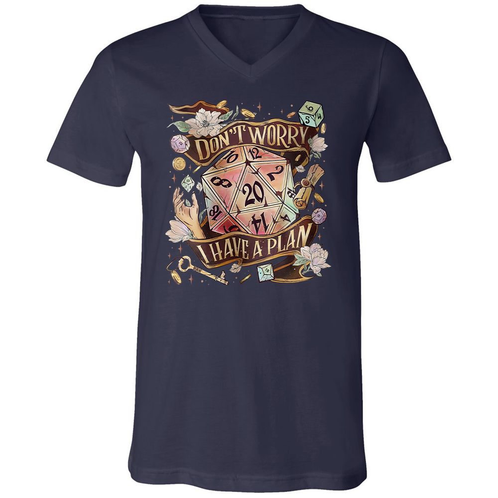 Floral Don't Worry I Have A Plan Unisex V-Neck T-Shirt - Navy - 2