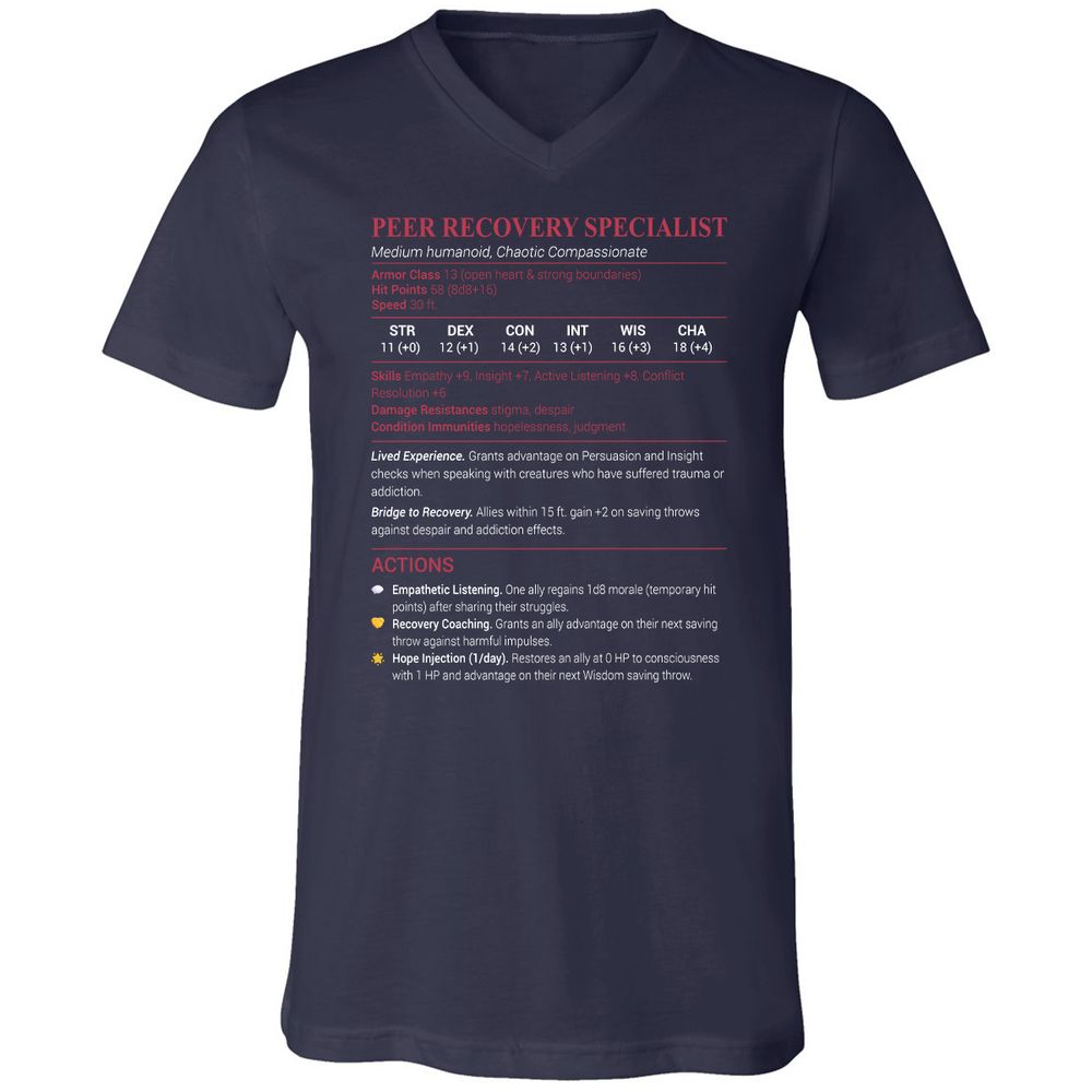 Peer Recovery Specialist Unisex V-Neck T-Shirt - Navy - 2