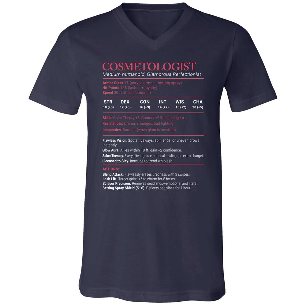 Cosmetologist Stats Unisex V-Neck T-Shirt - Navy - 2