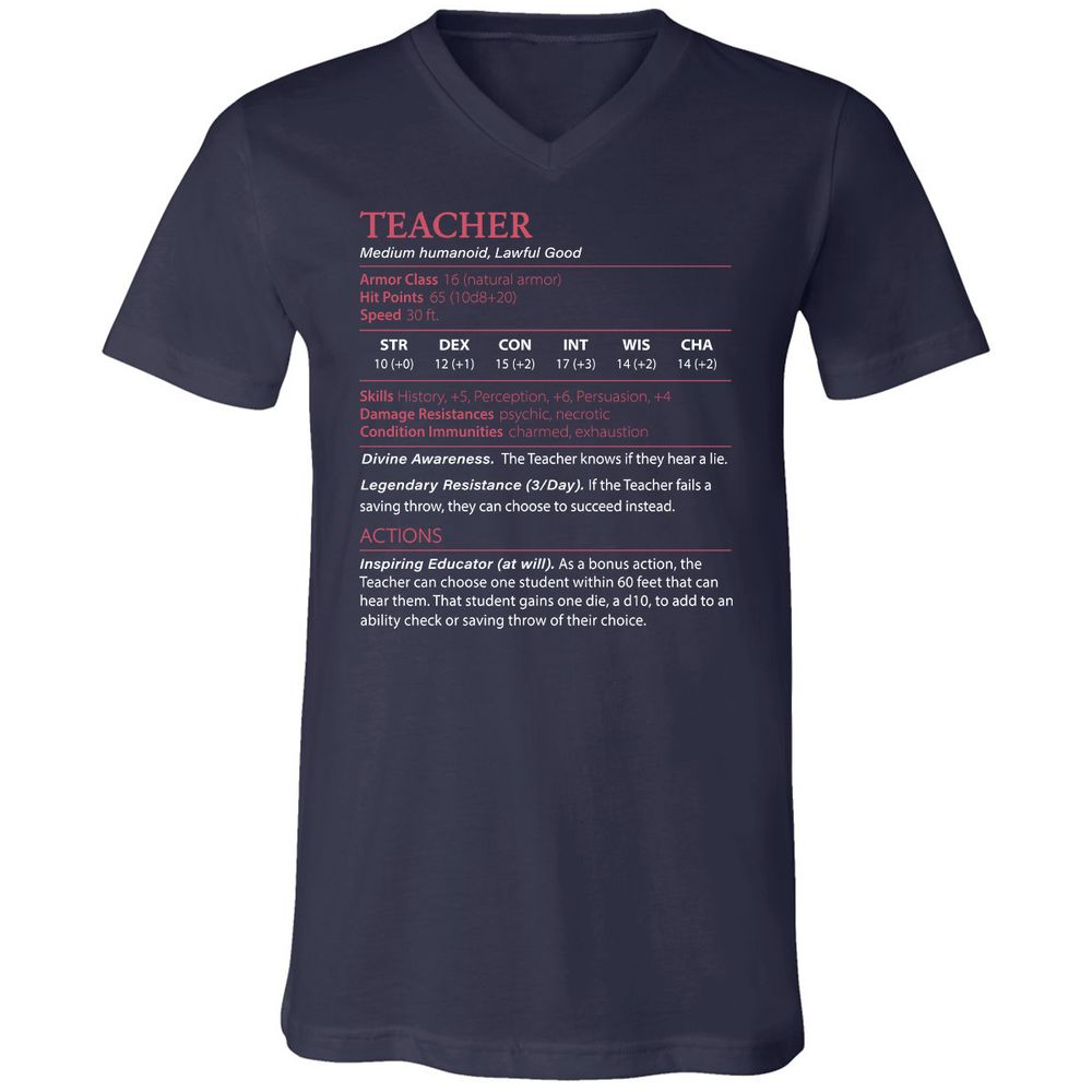 Teacher Unisex V-Neck T-Shirt - Navy - 2