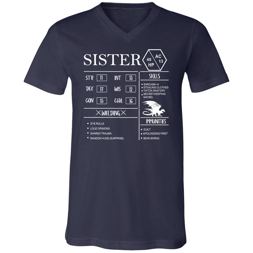 Sister Stats Unisex V-Neck T-Shirt - Navy - 2