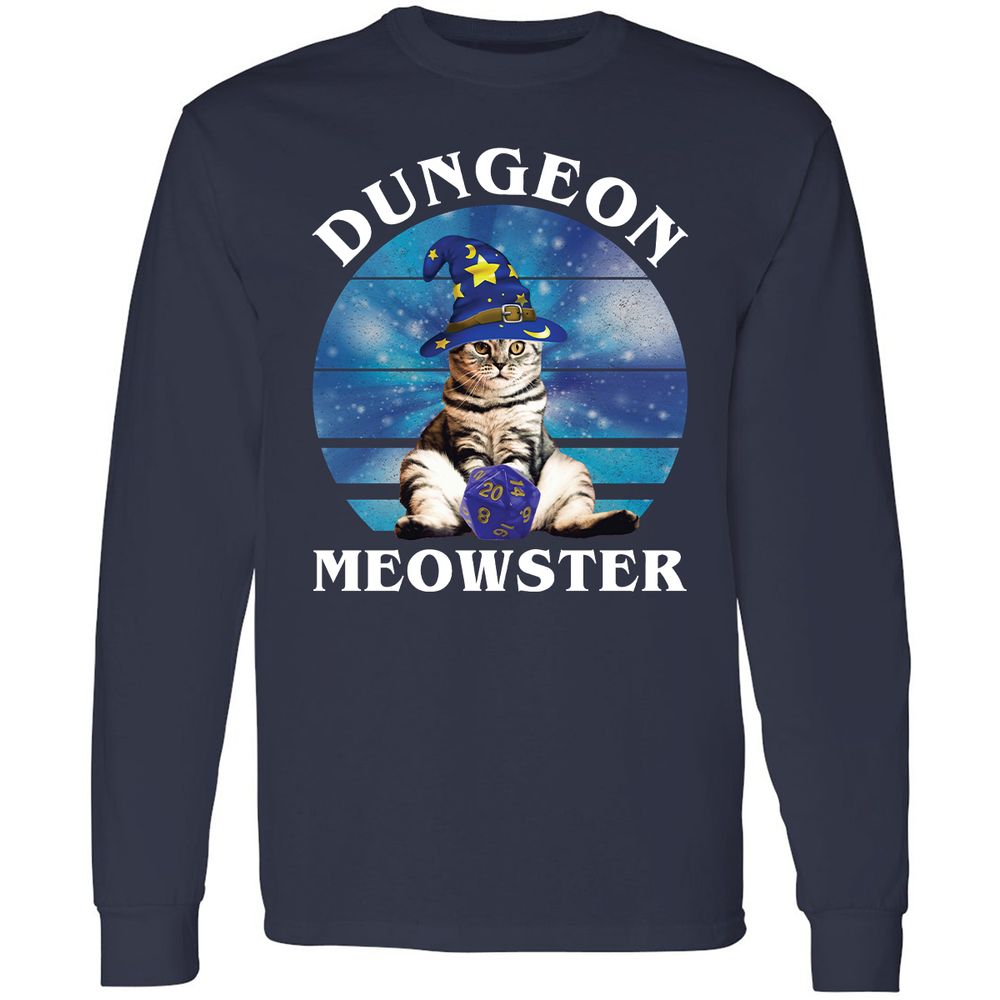 Dungeon Meowster Vintage Long Sleeve T-Shirt - Navy - 2