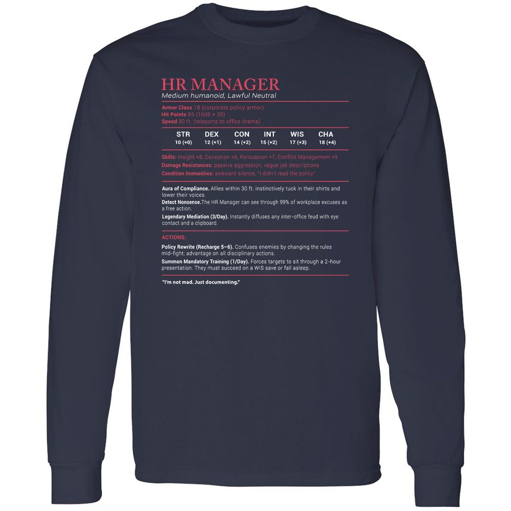 HR Manager Stats Long Sleeve T-Shirt - Navy - 2
