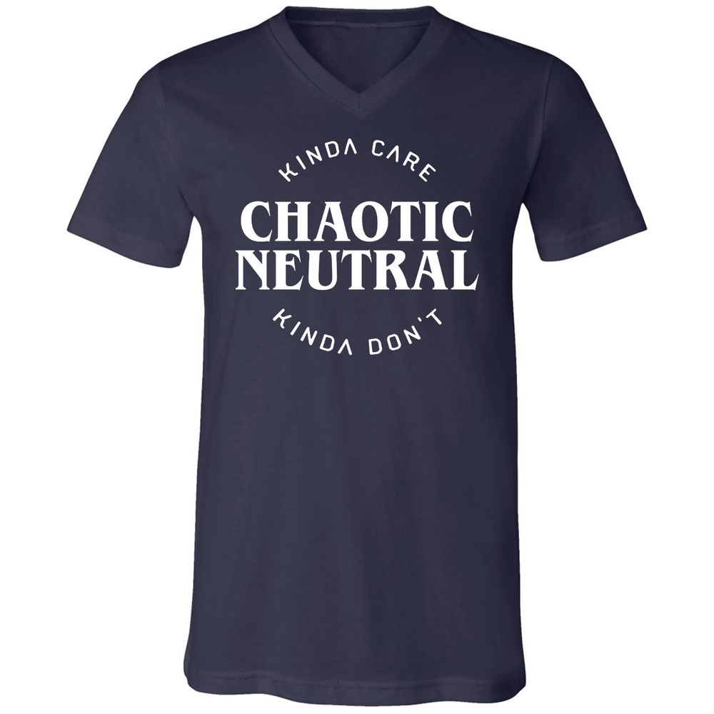 Chaotic Neutral Alignment Kinda Care Kinda Don't Unisex V-Neck T-Shirt - Navy - 2