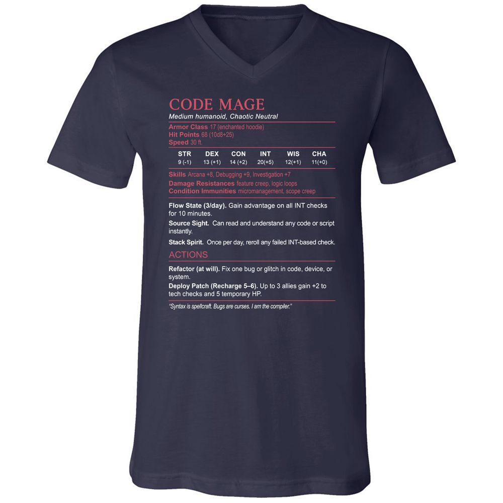 Code Mage Stats Unisex V-Neck T-Shirt - Navy - 2