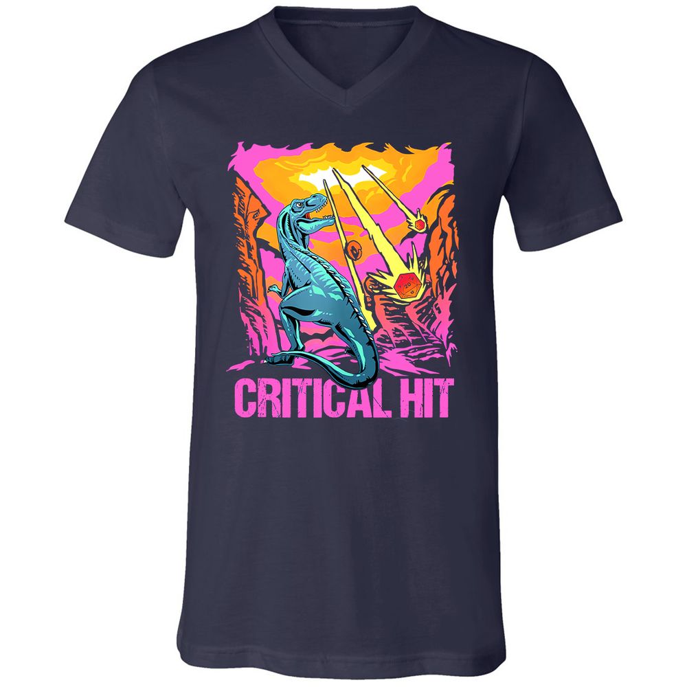 Dinosaur Critical Hit Unisex V-Neck T-Shirt - Navy - 2