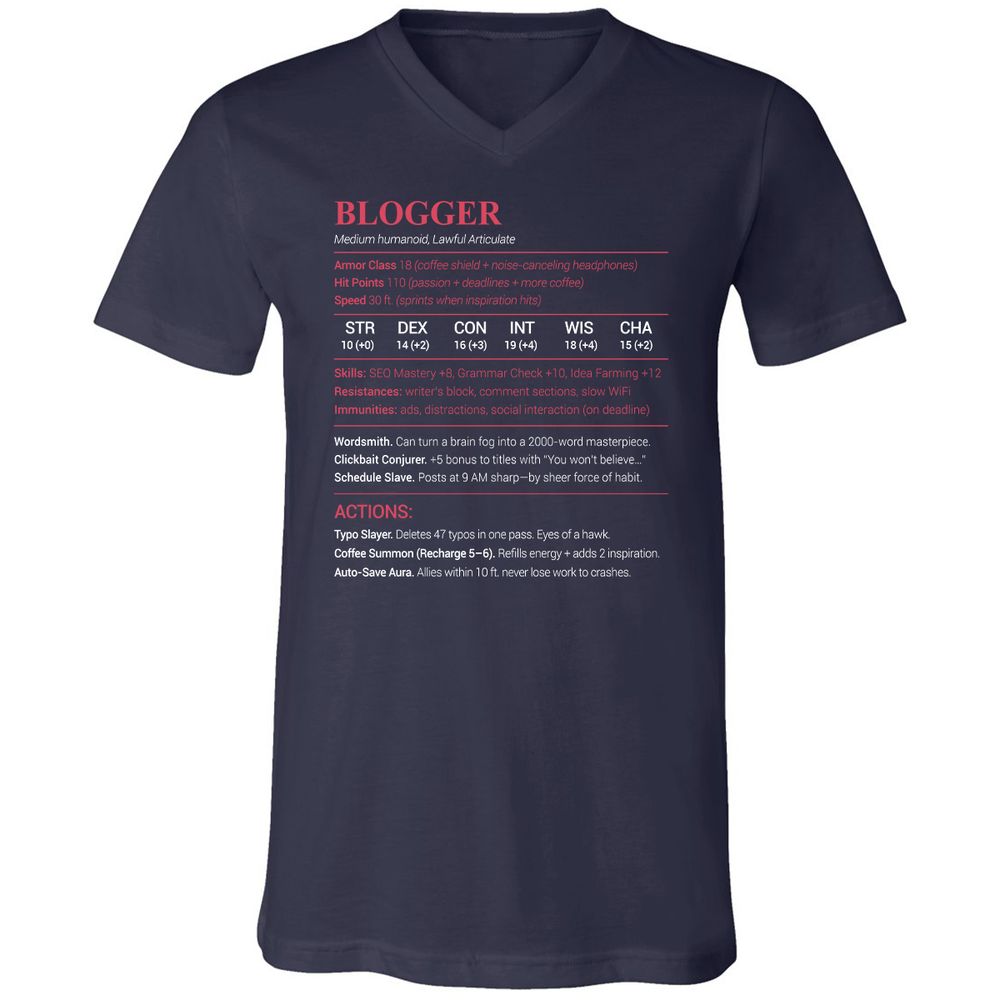 Blogger Unisex V-Neck T-Shirt - Navy - 2