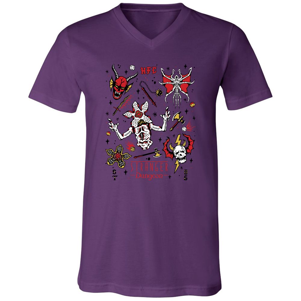 STRANGER DUNGEON Unisex V-Neck T-Shirt - Team Purple - 2
