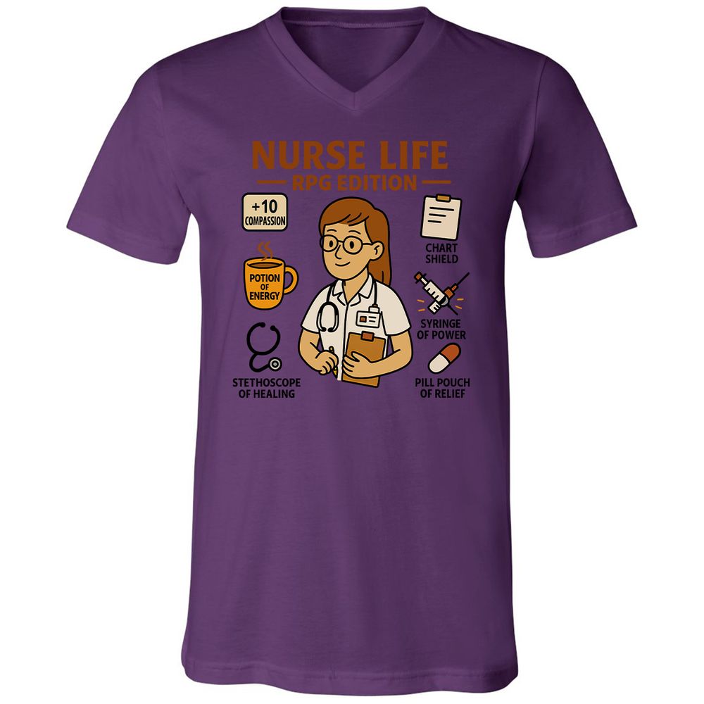 Nurse Life RPG Edition Unisex V-Neck T-Shirt - Team Purple - 2