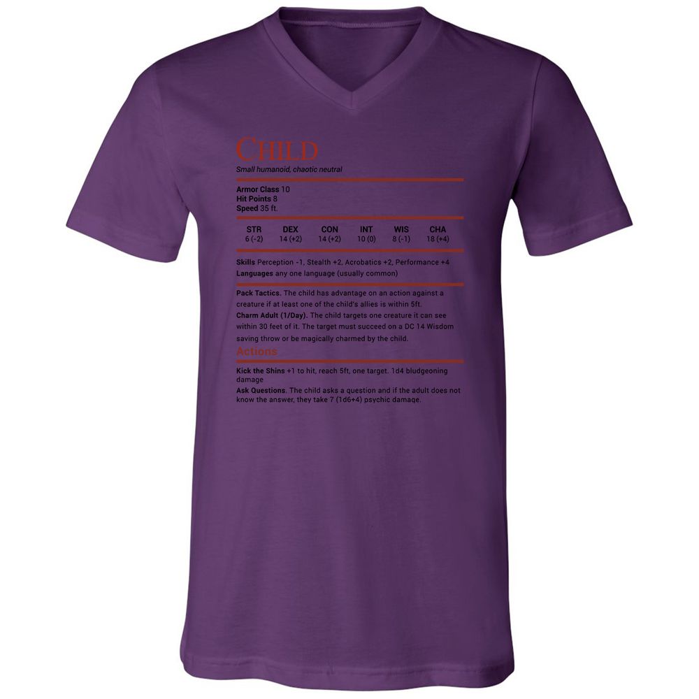 Child Stats Unisex V-Neck T-Shirt - Team Purple - 2