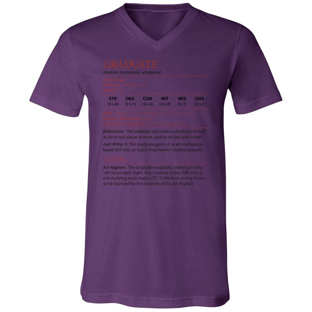 Graduate Stats Unisex V-Neck T-Shirt - Team Purple - 2