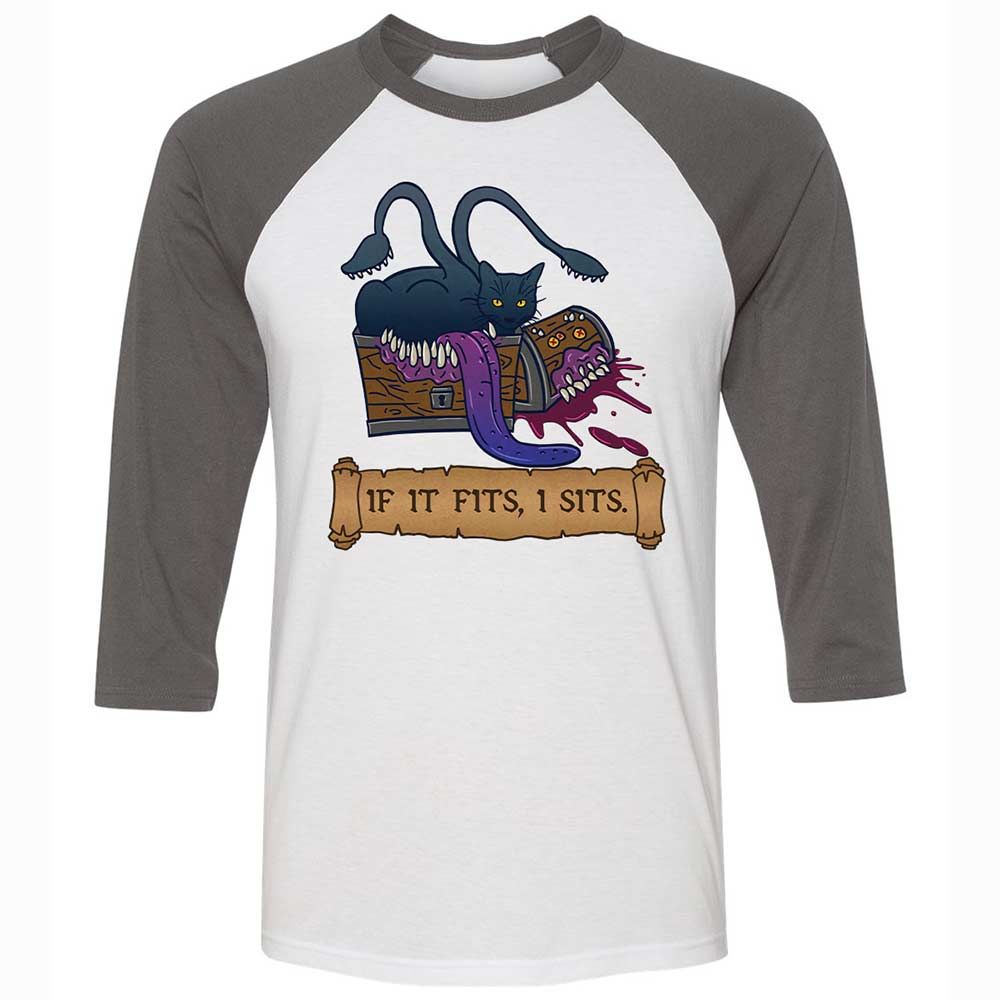 If It Fits I Sits Unisex 3/4 Baseball Tee - White/Asphalt - 2