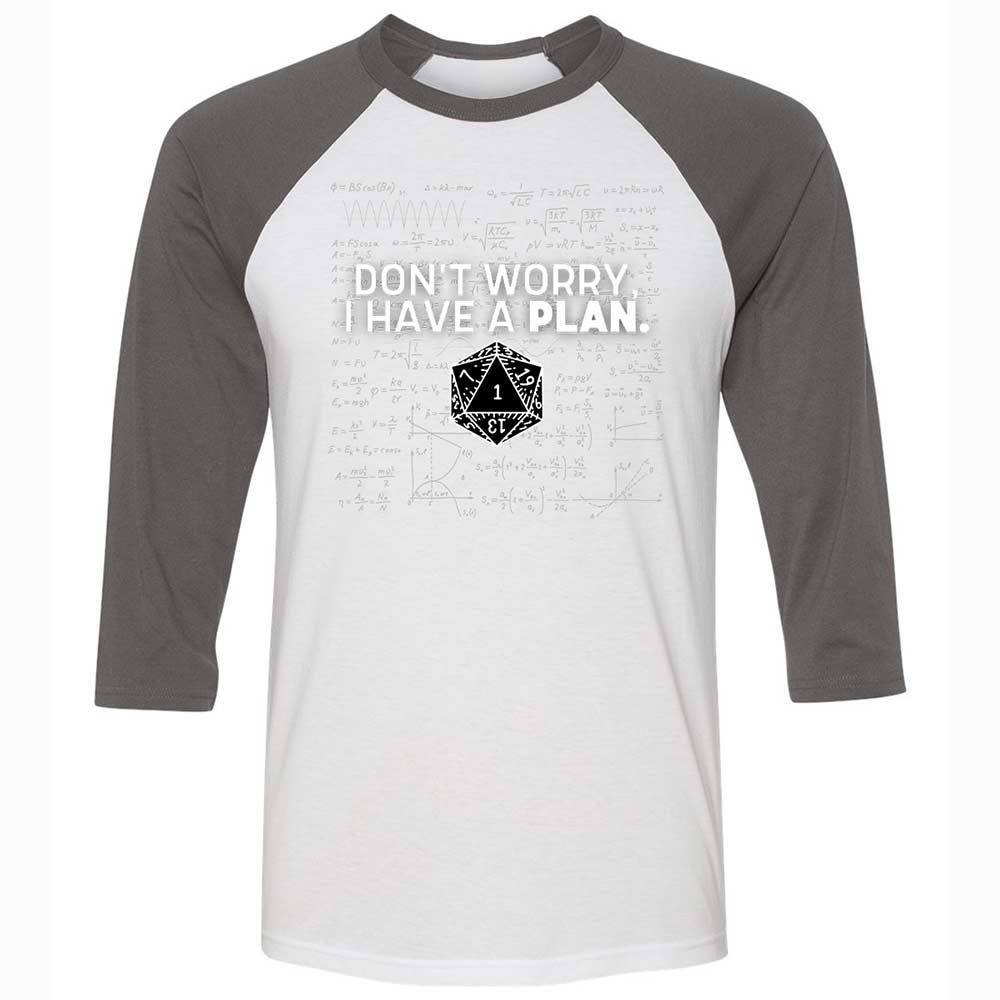 Dont Worry I Have A Plan Unisex 3/4 Baseball Tee - White/Asphalt - 2