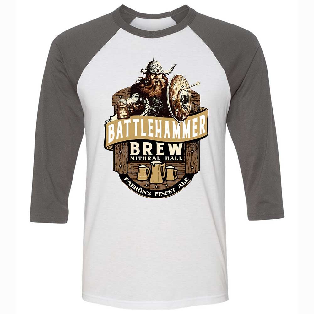 Battlehammer Brew Unisex 3/4 Baseball Tee - White/Asphalt - 2