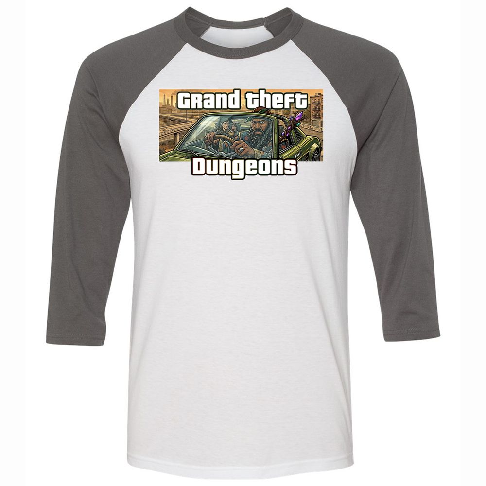 Grand Theft Dungeons Unisex 3/4 Baseball Tee - White/Asphalt - 2