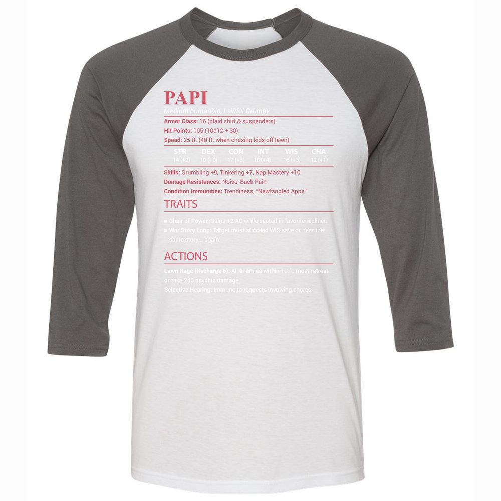 Papi Stats Unisex 3/4 Baseball Tee - White/Asphalt - 2