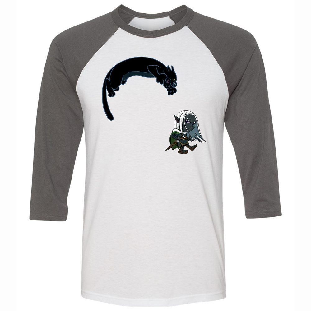 Drizzt and Guenhwyvar Unisex 3/4 Baseball Tee - White/Asphalt - 2