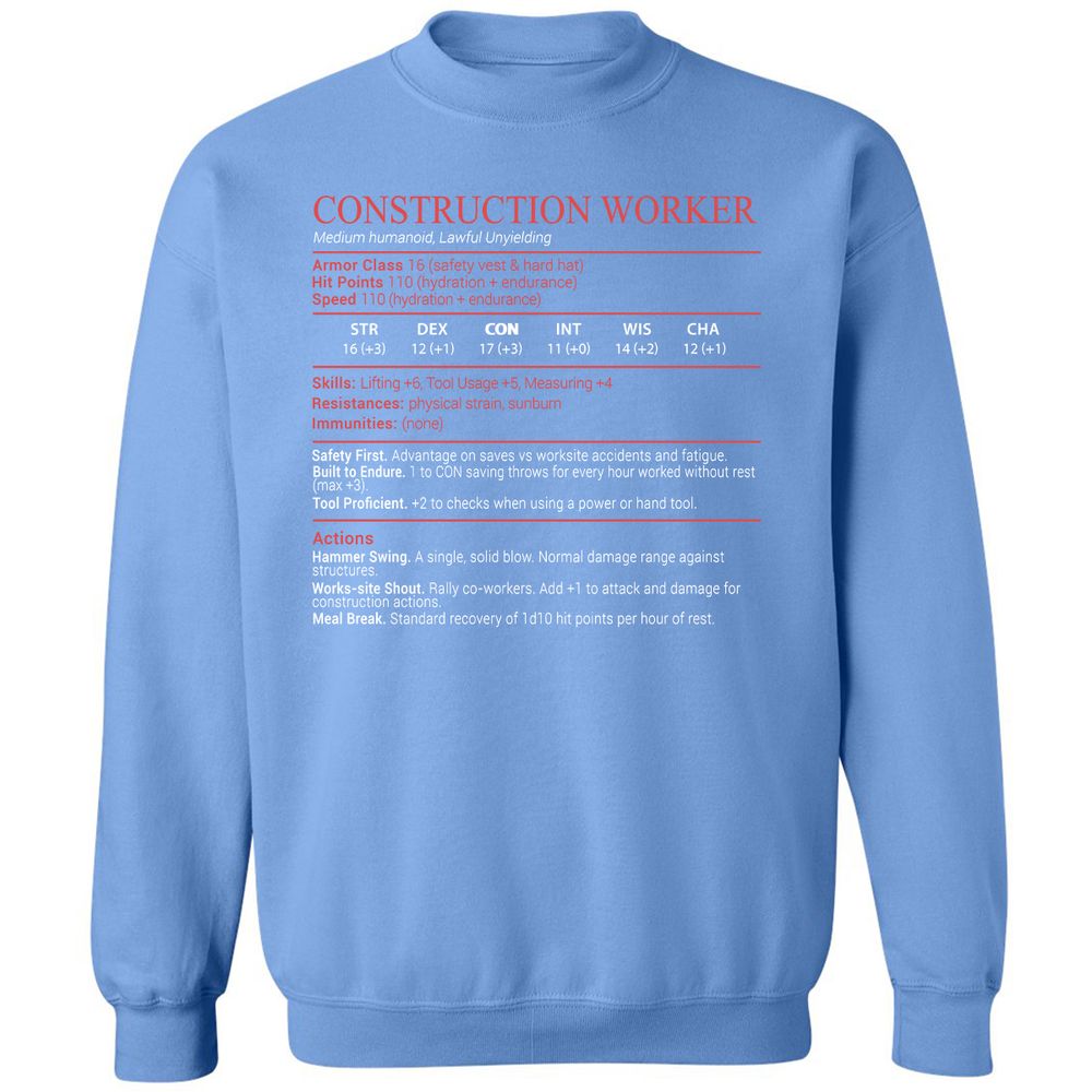 Construction Worker Stats Block - Carolina Blue - 20
