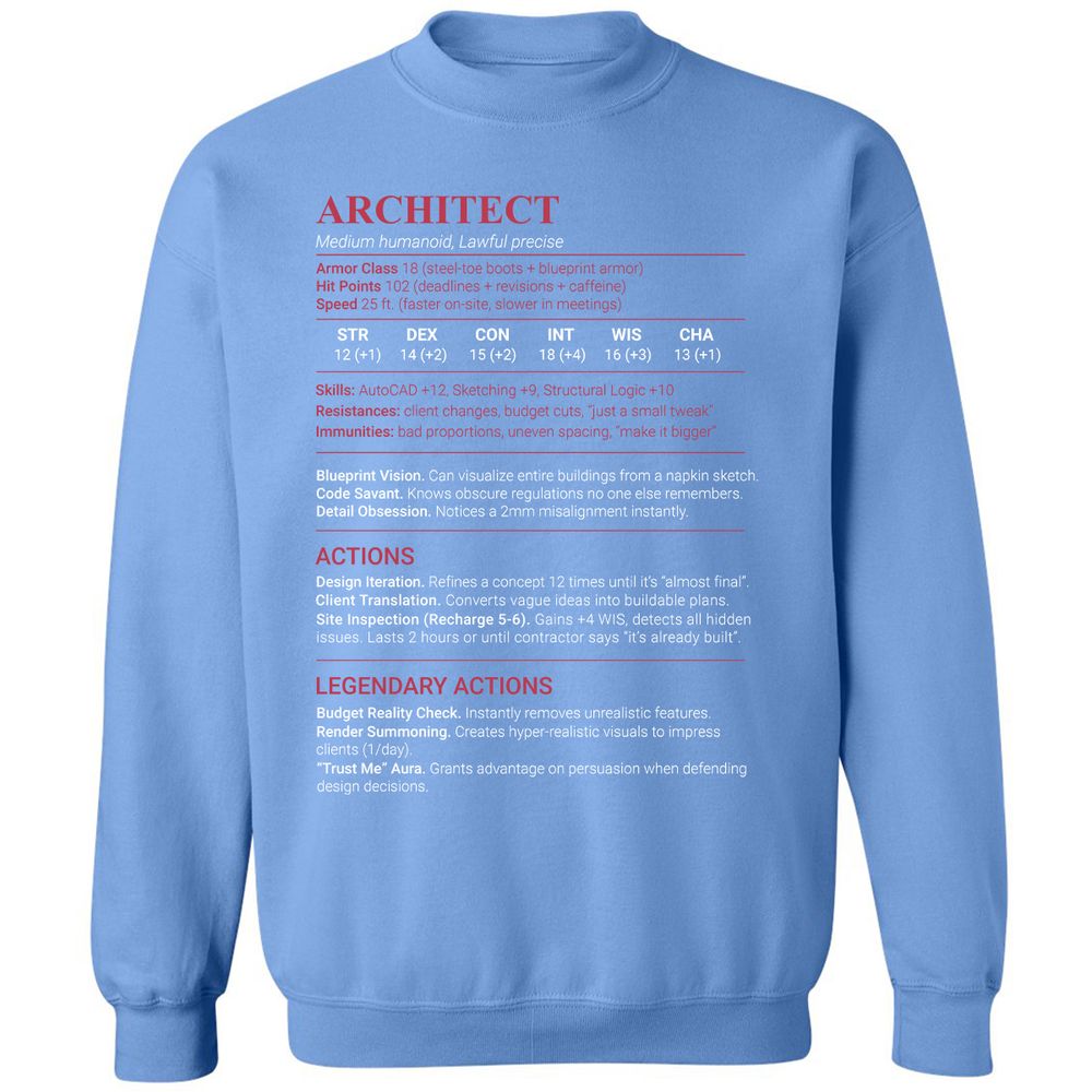 Architect Stats Classic Unisex Sweatshirt - Carolina Blue - 20