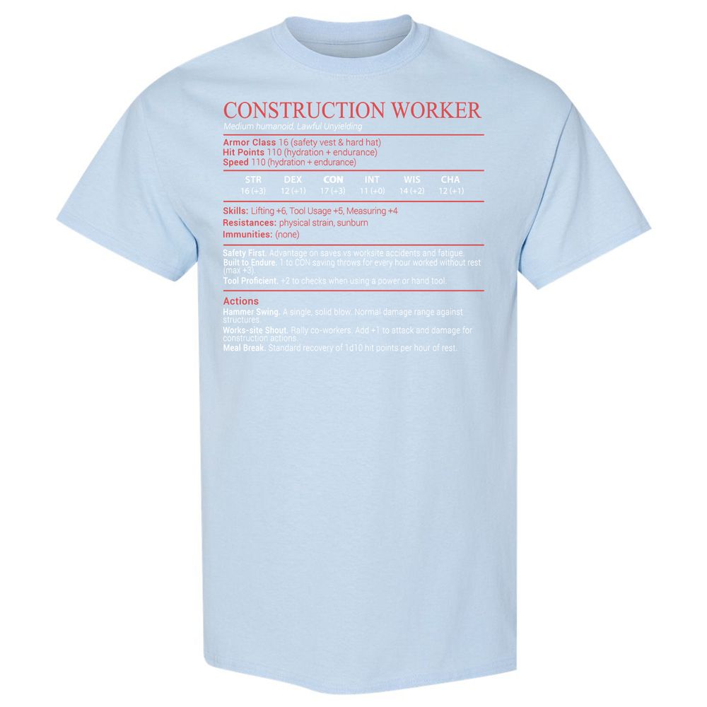 Construction Worker Stats Block - Light Blue - 20