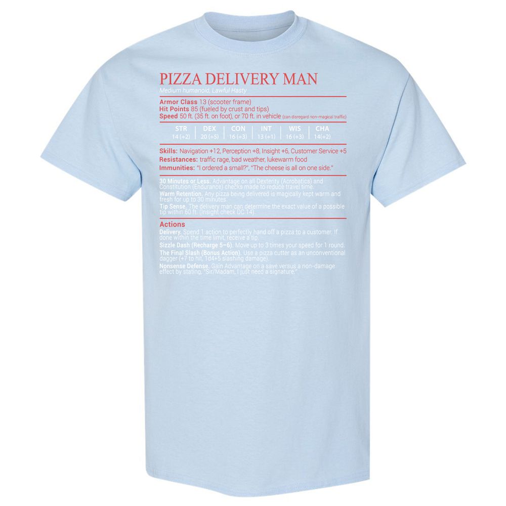 Pizza Delivery Man Stats Block - Light Blue - 20