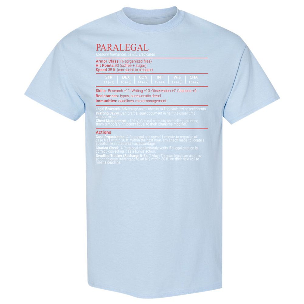 Paralegal Stats Block Classic Unisex T-Shirt - Light Blue - 20